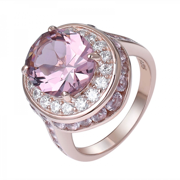 Oval Morganite simulated  rose gold Tone 925 Sterling Silver Engagement Ring 