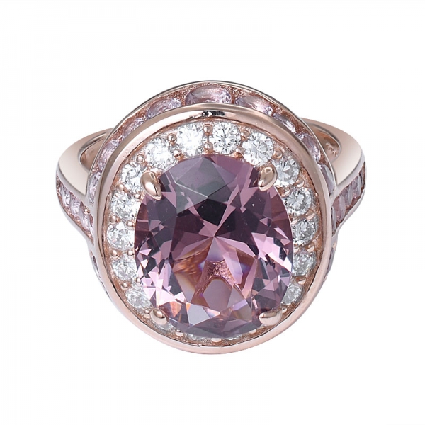 Oval Morganite simulated  rose gold Tone 925 Sterling Silver Engagement Ring 