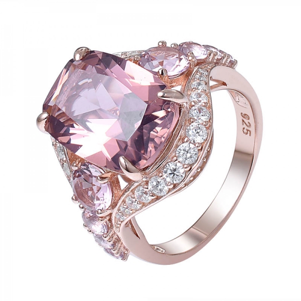 Cushion Cut Morganite simulated rose gold Over 925 Sterling Silver Band Ring 