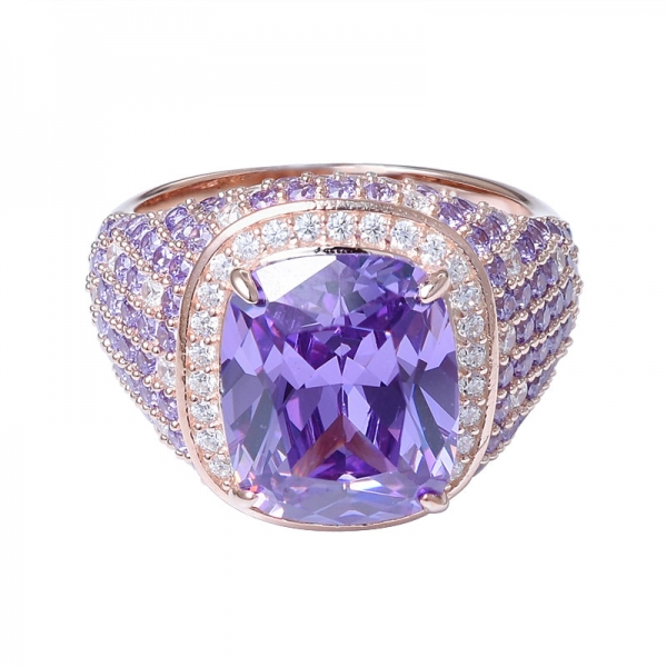 Purple Amethyst and Clear CZ Rose gold Tone Plated 925 Sterling Silver ring 