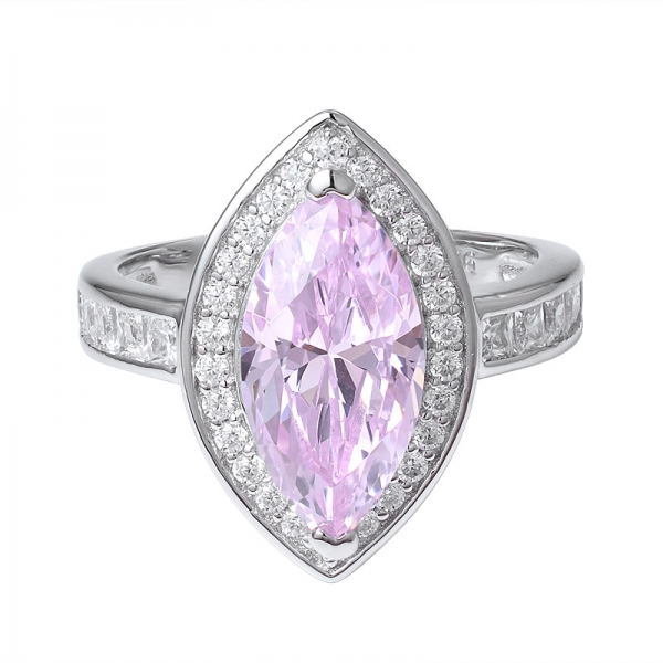 Light Pink CZ Pink DIamind stone Marquise Cut Rhodium Tone 925 Sterling Silver band Ring 