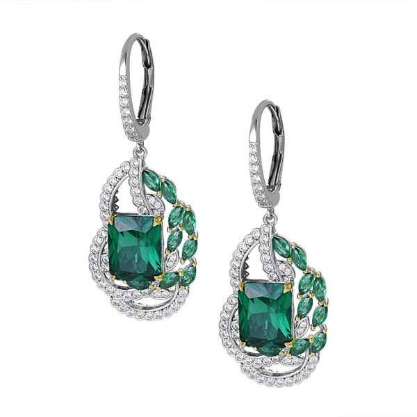 gemstone emerald Cut green color lab grown emerald Cluster Wedding earring 