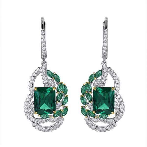gemstone emerald Cut green color lab grown emerald Cluster Wedding earring 