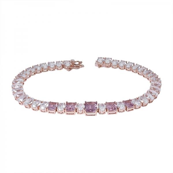 Princess Cut Pink Morganite simulated Rose gold over Sterling silver bracelet 