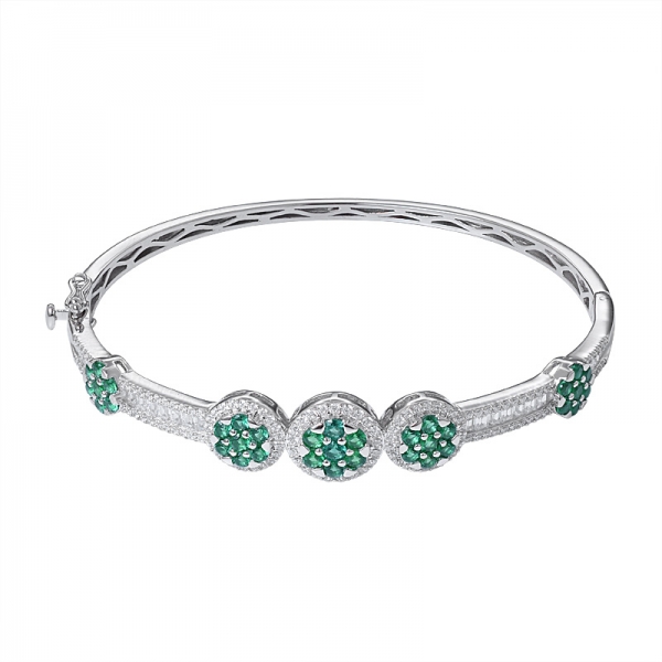 Created Green Emerald Rhodium Over Sterling silver Bangle for women 