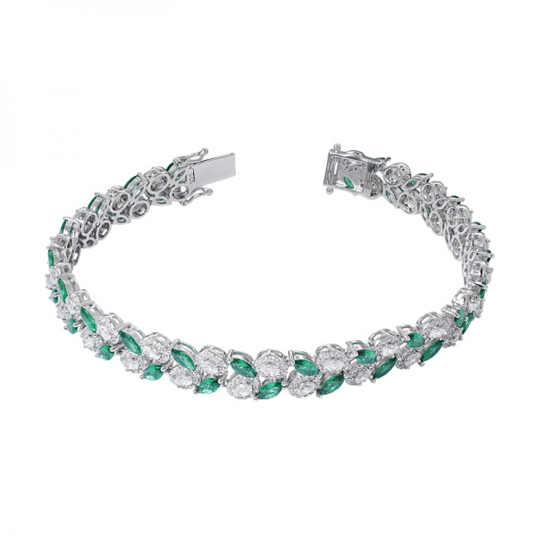 Marquise Cut Created Emerald Rhodium over Silver bracelets 