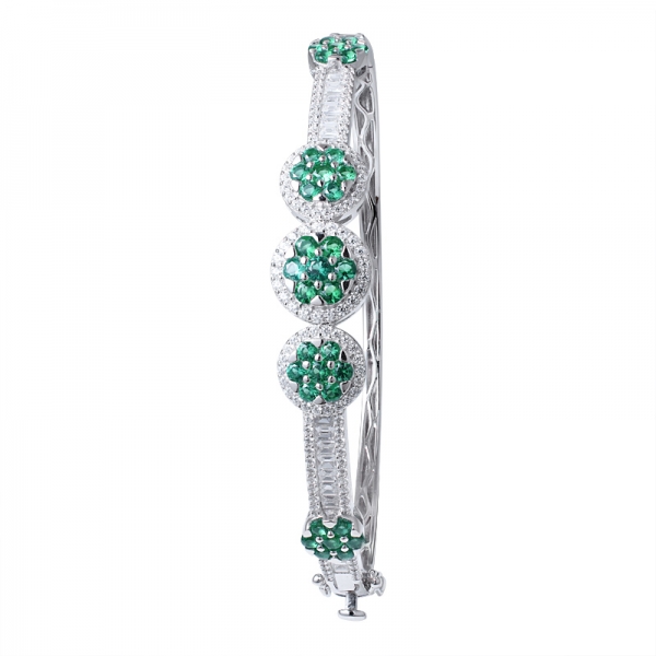 Created Green Emerald Rhodium Over Sterling silver Bangle for women 