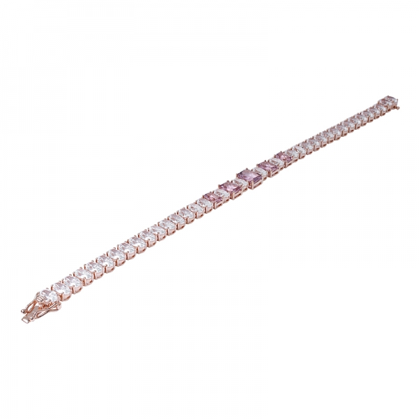 Princess Cut Pink Morganite simulated Rose gold over Sterling silver bracelet 