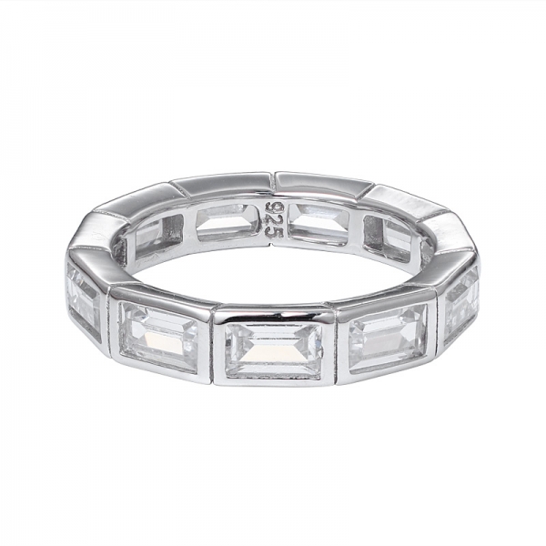 Baguette Cut 3*5mm Cubic Zirconia Rhodium Over eternity ring Set jewelry 