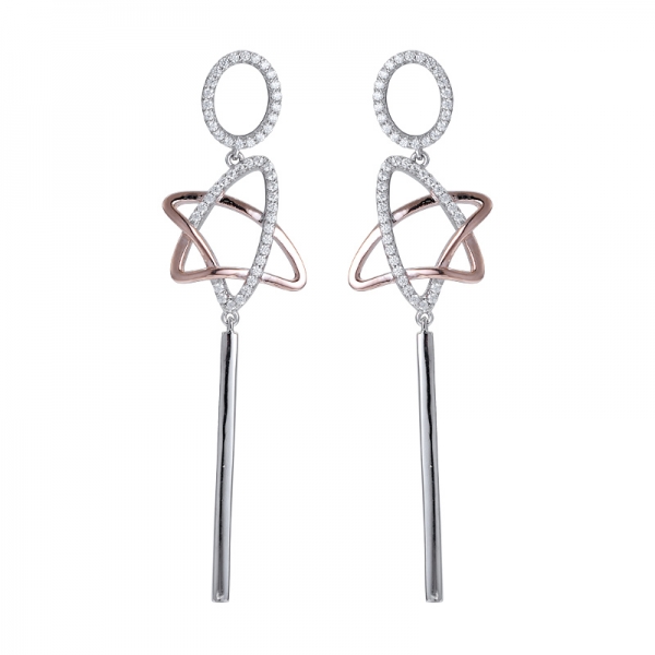 2 Tone 18k rose Gold and Rhodium Plated 925 Sterling Silver Drop Earrings 