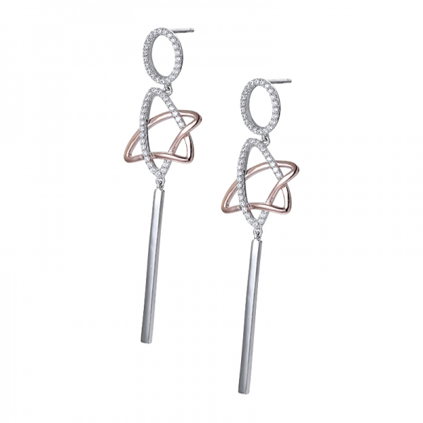 2 Tone 18k rose Gold and Rhodium Plated 925 Sterling Silver Drop Earrings 