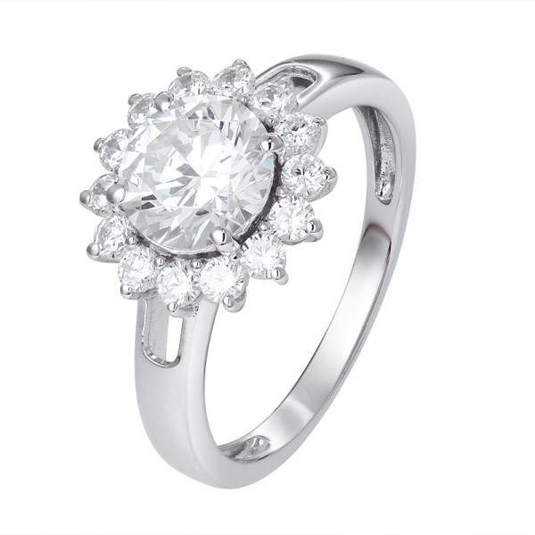 1.2ct round White CZ center Rhodium Over sterling silver wedding ring 