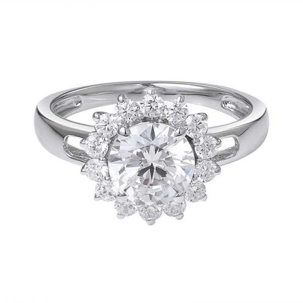 1.2ct round White CZ center Rhodium Over sterling silver wedding ring 