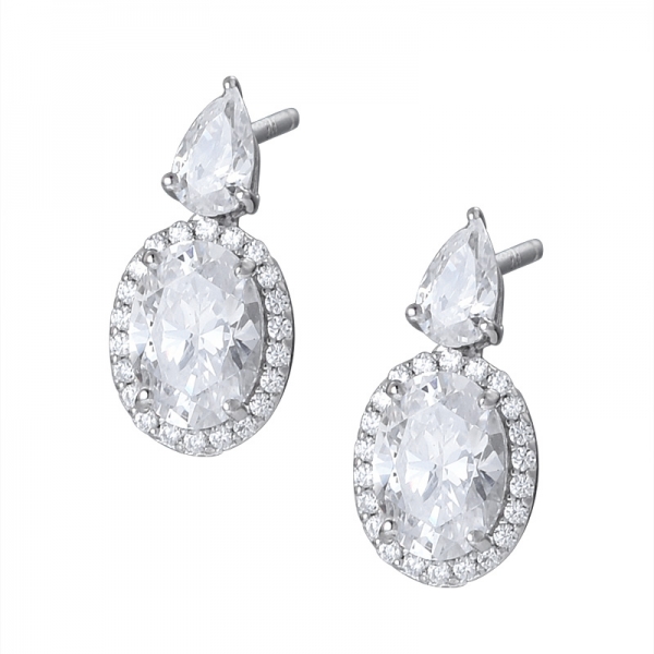 Oval Cut White CZ Rhodium over sterling silver studs earring 