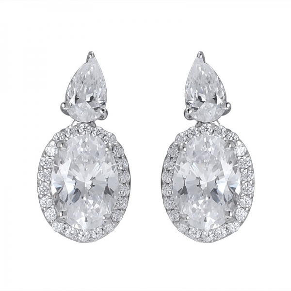 Oval Cut White CZ Rhodium over sterling silver studs earring 