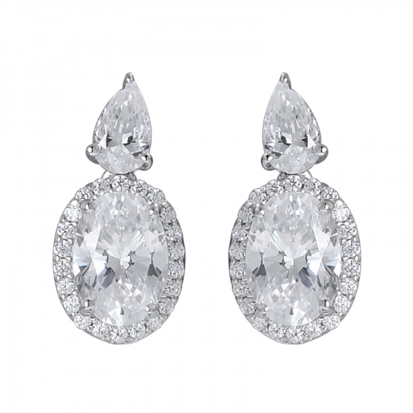 Oval Cut White CZ Rhodium over sterling silver studs earring 