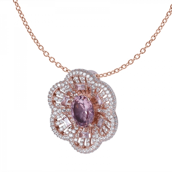 2 carat Oval cut morganite cz rose gold over sterling silver pendant set jewelry 