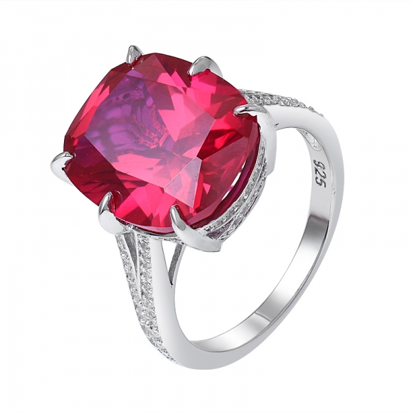 Ruby Gemstone red Corundum created Rhodium Over Sterling silver ring 