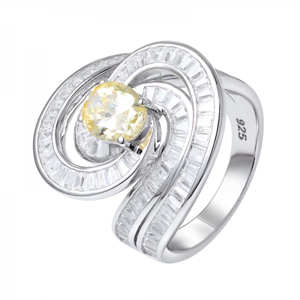 1Ct Oval Yellow Diamond Simulated Rhodium Over Sterling silver wedding ring 