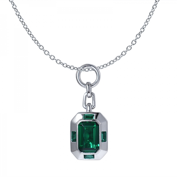 4 carat Green Emerald simulated rhodium over sterling silver necklace 