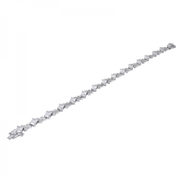 Baguette Cut White Cubic Zirconia Rhodium Over Sterling Silver Tennis Bracelet 