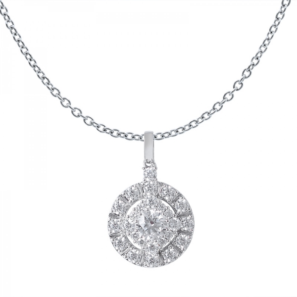 1.2Ct Round Cut White CZ rhodium over sterling silver Halo Setting pendant 
