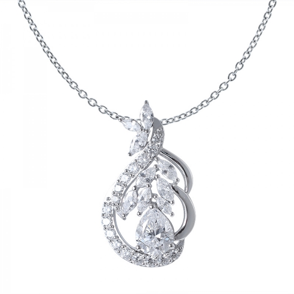 Pear Cut White CZ rhodium over sterling silver pendant 