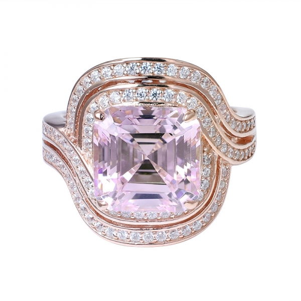 Asscher Cut Pink Diamond Simulated Rose Gold Over 925 Sterling Silver Wedding ring 