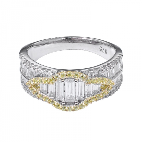 Yellow baguette cubic zirconia Rhodium&Yellow gold Over Sterling silver Band ring 