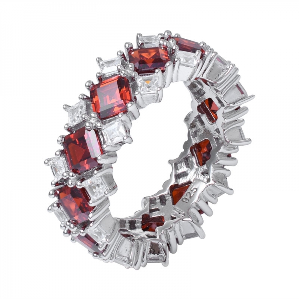 4.0mm Asscher Cut Garnet created Rhodium Over Sterling Silver eternity ring 