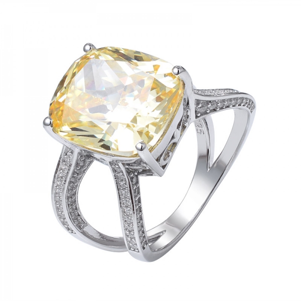 Cushion Cut Yellow Diamond Created 925 Sterling Silver wedding ring 