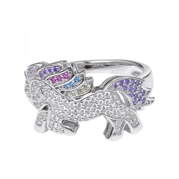 Colorful Cubic zirconia rhodium over sterling silver Horse sharpe ring Jewelry set 