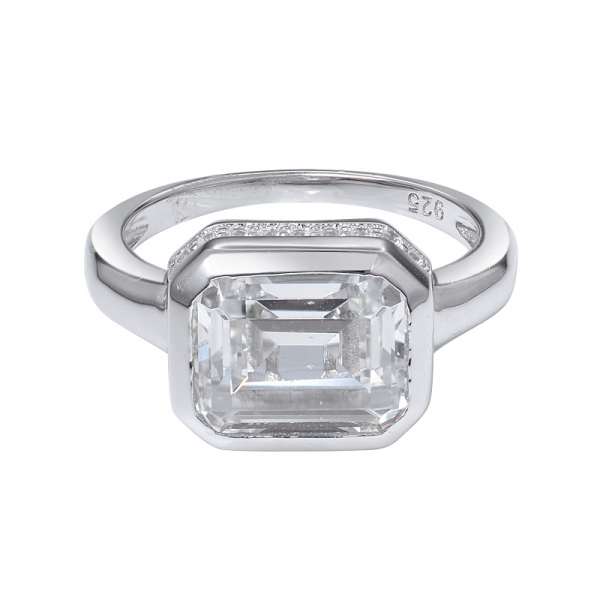 Diamond G color Cubic zirconia Emerald Cut 925 Sterling Silver Engagement ring 