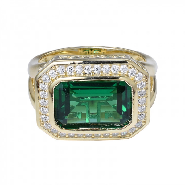 4 carat Green Emerald created 18k yellow gold over sterling silver engagement ring set jewelry 