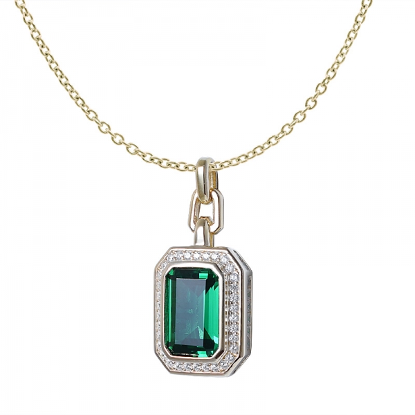 4 carat Green Emerald simulated 18k yellow gold over sterling silver necklace 