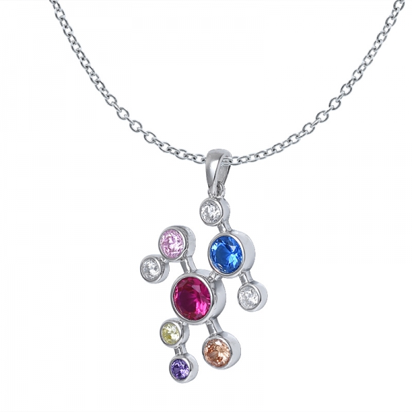 Colorful cz gemstong Sterling silver rainbow pendant Set jewelry 