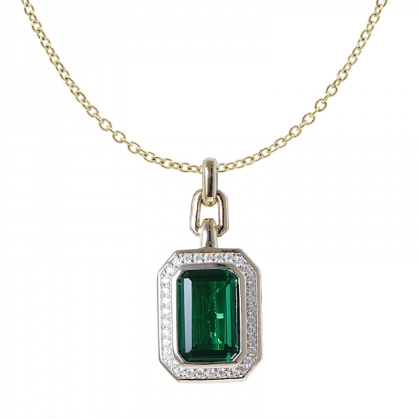 4 carat Green Emerald simulated 18k yellow gold over sterling silver necklace 