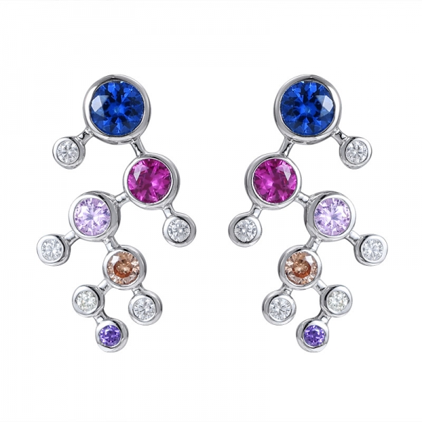 Colorful Cubic zirconia Sterling silver rainbow Studs earring Set jewelry 