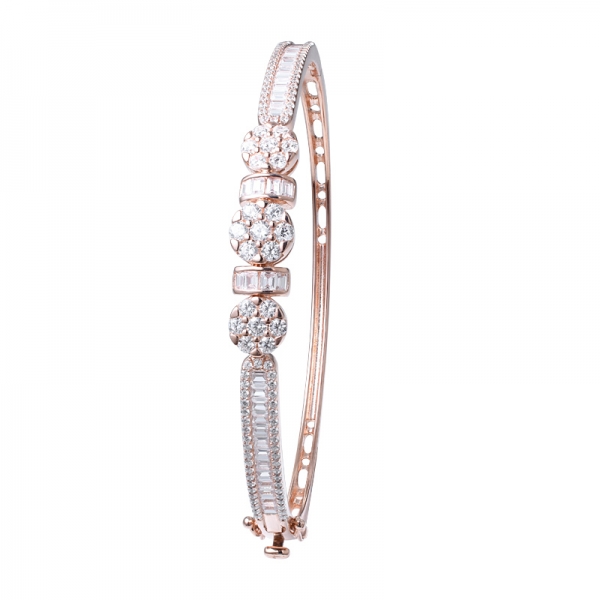 White Baguette Cut CZ Rose gold Over Sterling Silver bangle 