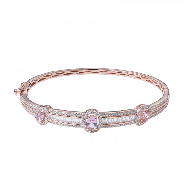 Oval Cut Pink Morganite 18K Rose gold Over Sterling Silver bangle 