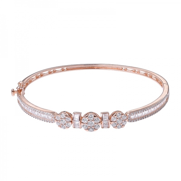 White Baguette Cut CZ Rose gold Over Sterling Silver bangle 