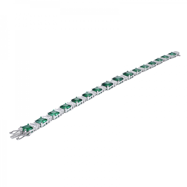 Princess Cut Green Emerald created Rhodium over Sterling silver bracelet 