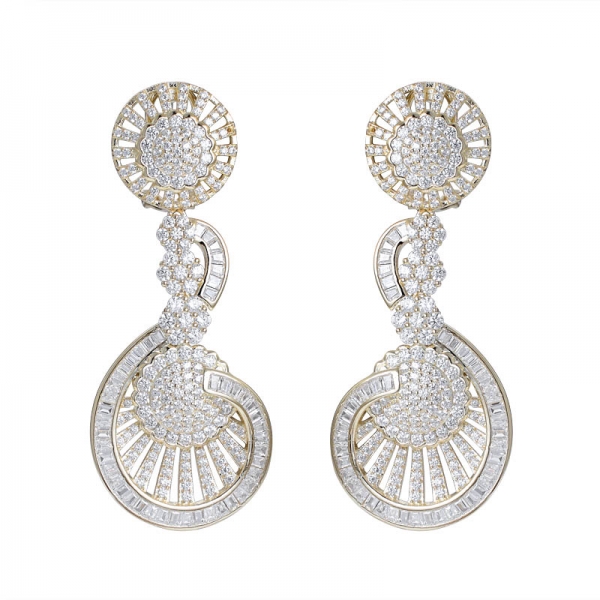 Baguette Cut Cubic Zirconia 18K yellow gold Over dangle earring 