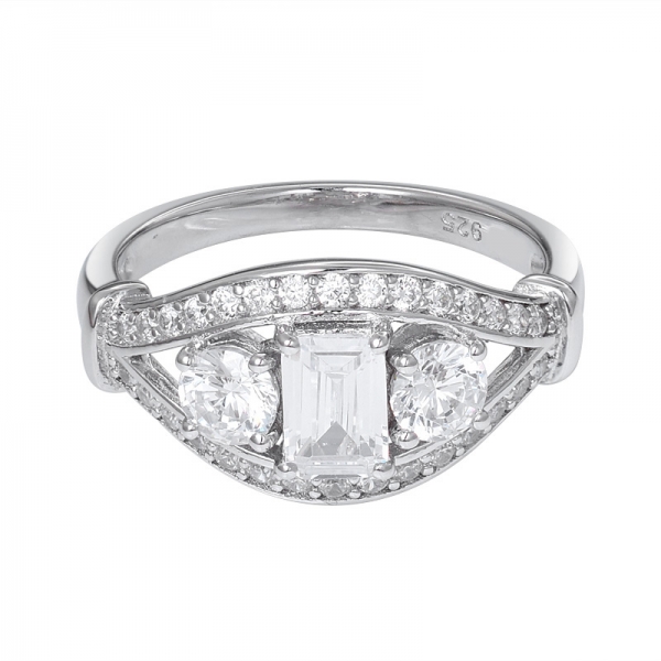 Emerald Cut 5A White CZ Over 925 Sterling Silver wedding ring 