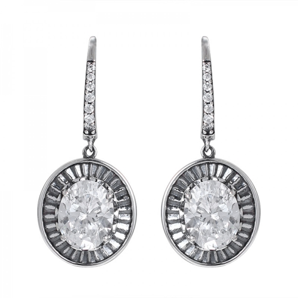 4ct Oval Cut White Cubic Zirconia With Black Artisan Over dangle drop earring 