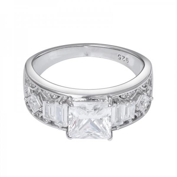 AAAAA White CZ 1 Carat Princess Cut Rhodium Over 925 Sterling Silver Promise Engagement Ring 