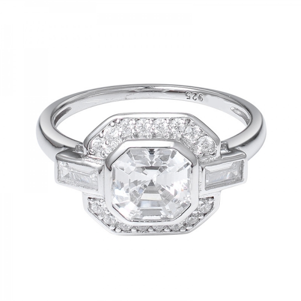 Asscher Cut 1ct Rhodium Over 925 Sterling Silver Solitaire Engagement Ring 