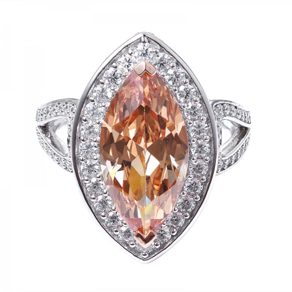 champange Diamond CZ Marquise Cut 2-tone Over 925 Sterling Silver engagement ring 