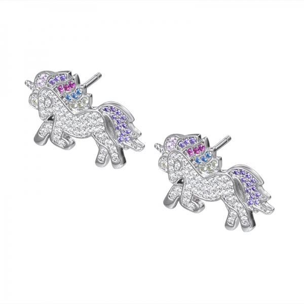 Colorful Cubic zirconia rhodium over sterling silver Horse sharpe earring Jewelry set 