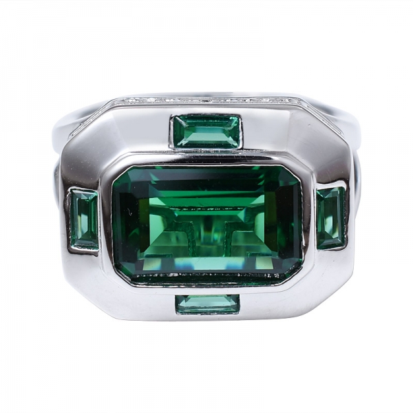 Green Emerald created Rhodium Over 925 Sterling Silver ring set jewelry 